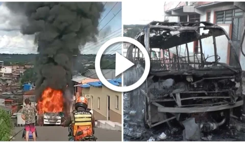 VÍDEO: micro-ônibus pega fogo na Zona Norte de Manaus