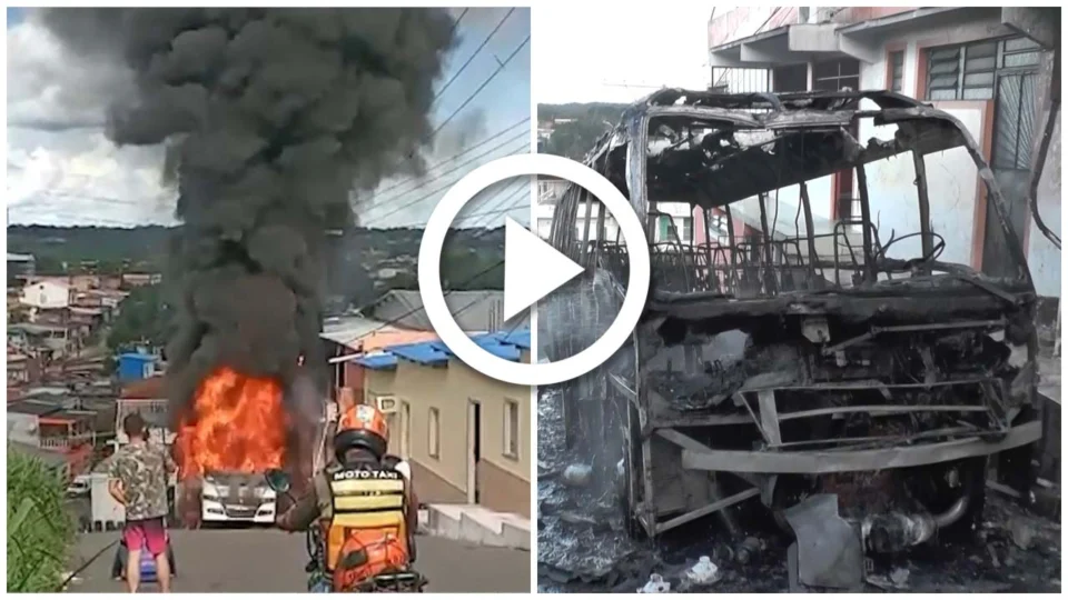 VÍDEO: micro-ônibus pega fogo na Zona Norte de Manaus