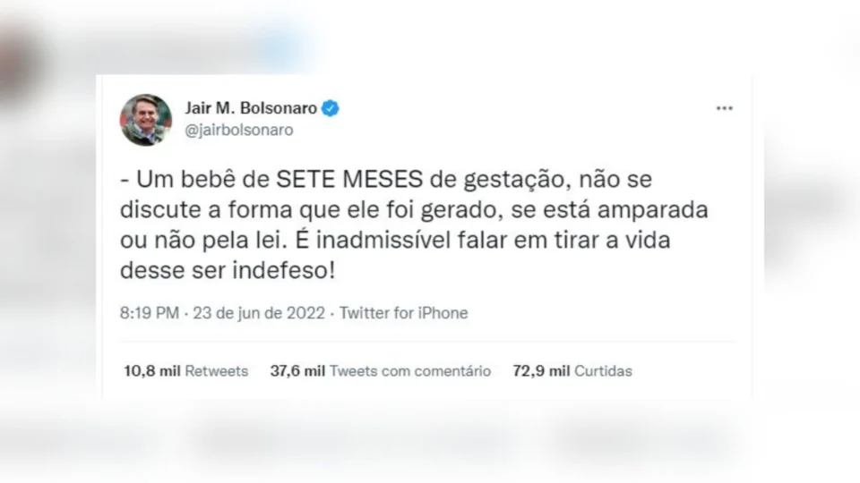 Bolsonaro critica aborto feito por criança de 11 anos que engravidou após estupro