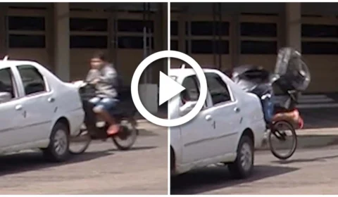 VÍDEO: ciclista fica ferido em acidente de trânsito em Parintins, no interior do Amazonas