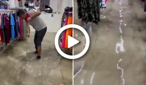 VÍDEO: temporal alaga lojas no Centro de Manaus