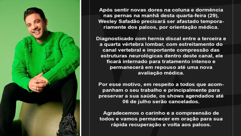 Após exames, Wesley Safadão cancela de vez seus próximos shows