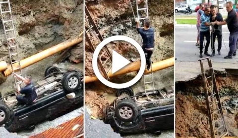 VÍDEO: cratera se abre em avenida de SP e engole carro com motorista
