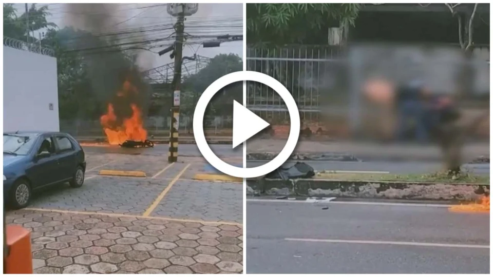 VÍDEO: motocicleta pega fogo em movimento e idoso é queimado na Zona Sul de Manaus