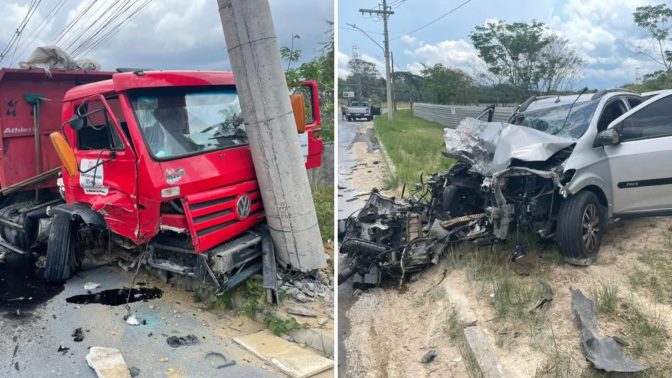 Acidente grave deixa caçamba e carro destruídos na AM-010