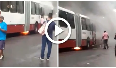 VÍDEO: ônibus pega fogo dentro do T5 na Zona Leste de Manaus