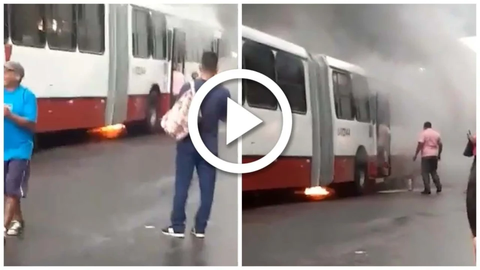 VÍDEO: ônibus pega fogo dentro do T5 na Zona Leste de Manaus