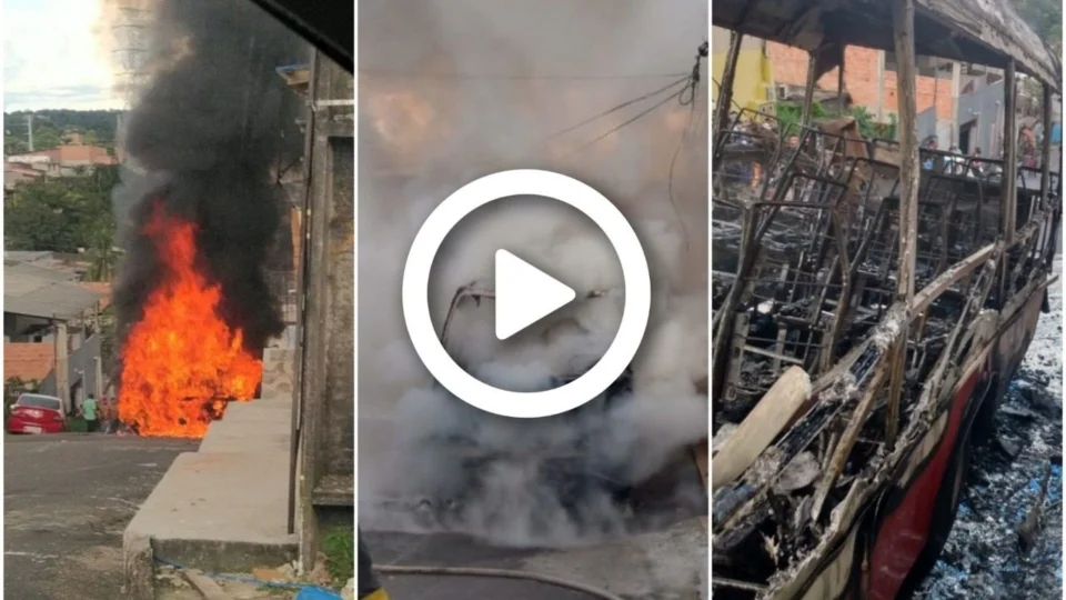 VÍDEO: micro-ônibus pega fogo no bairro Cidade Nova, Zona Norte de Manaus