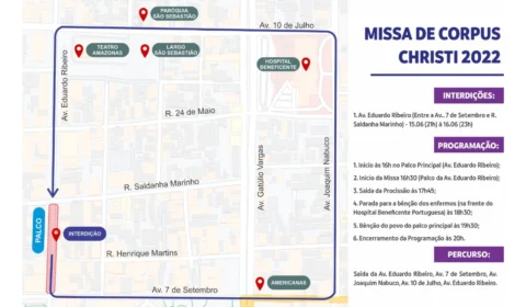 Trecho da Avenida Eduardo Ribeiro será interditado para Missa de Corpus Christi, em Manaus