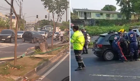 Carro colide com poste em grave acidente na Zona Leste de Manaus