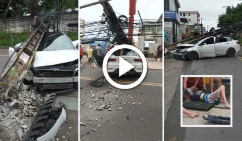 VÍDEO: motorista colide carro com poste na Zona Oeste de Manaus