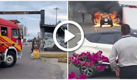 VÍDEO: carro pega fogo em estacionamento de supermercado na Zona Centro-Sul de Manaus