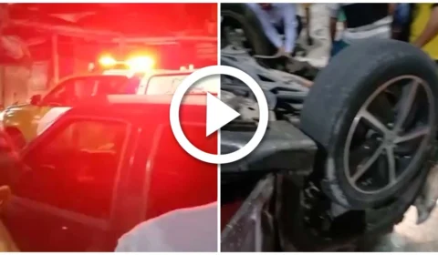 VÍDEO: carro capota e atropela casal em motocicleta na Zona Leste de Manaus