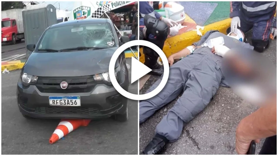 VÍDEO: PM é atropelado por carro desgovernado na Zona Leste de Manaus