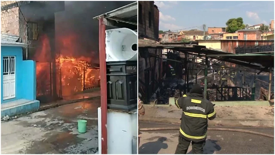 VÍDEO: fogo destrói casas de madeira na Zona Sul de Manaus