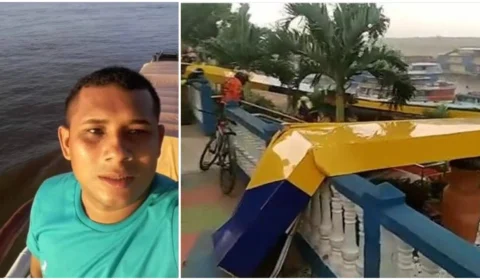 Câmera registra momento que estrutura de metal atinge mototaxista, no AM