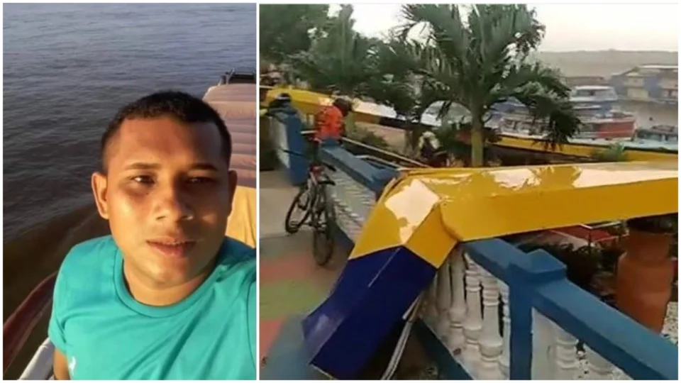 Câmera registra momento que estrutura de metal atinge mototaxista, no AM