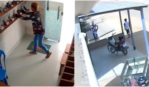 Câmera flagra furto de 4 celulares em loja de Pauini, no Amazonas