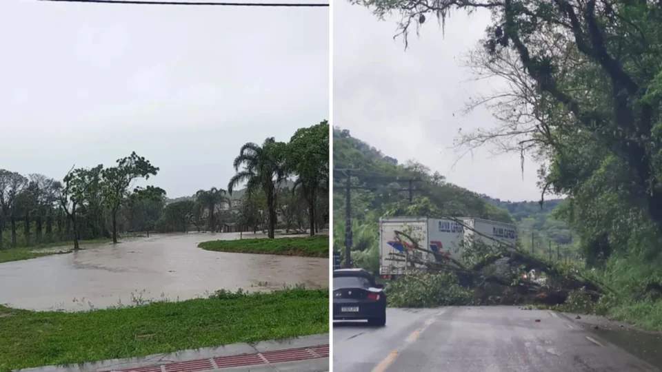 Chuva causa alagamentos, deslizamentos e bloqueios no trânsito em SC