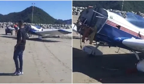 Vídeo: avião com 2 pessoas faz pouso de emergência no mar, em Santa Catarina