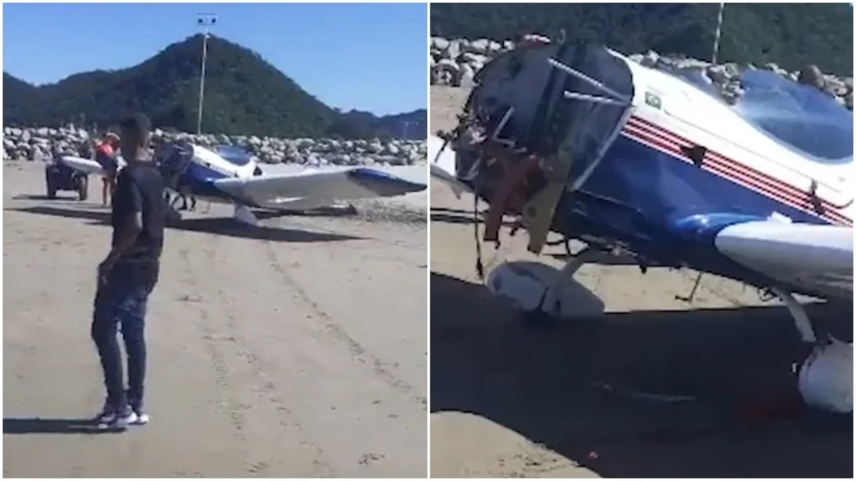 Vídeo: avião com 2 pessoas faz pouso de emergência no mar, em Santa Catarina