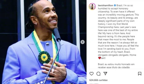 Lewis Hamilton agradece título de cidadão do Brasil