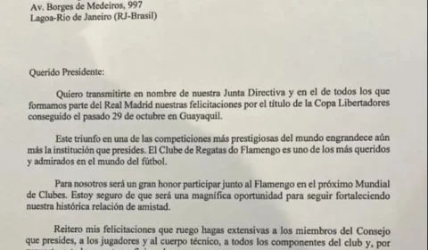 Flamengo é parabenizado pelo Real Madrid por título da Libertadores