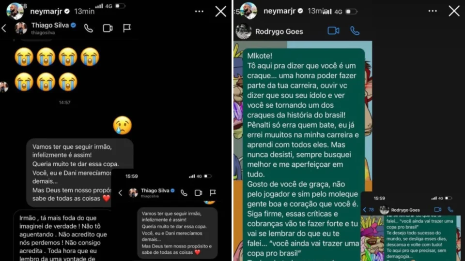 Após eliminação do Brasil, Neymar exibe conversas com jogadores da seleção