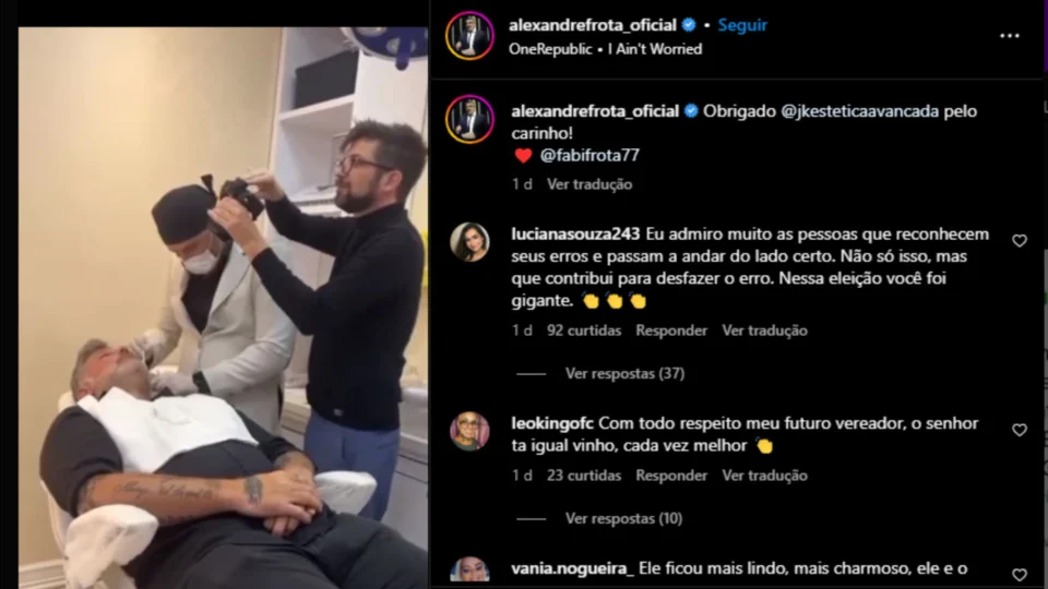 Alexandre Frota compartilha antes e depois de procedimento estético