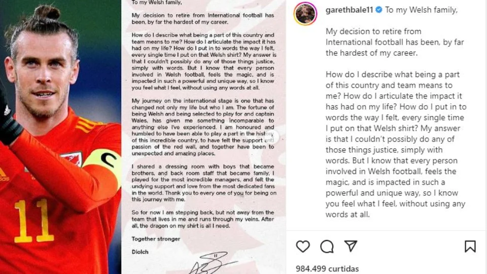 Atacante Gareth Bale anuncia aposentadoria aos 33 anos
