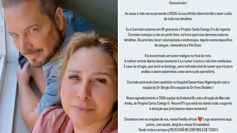 Cantor Conrado, marido de ex-paquita Sorvetão, é diagnosticado com câncer