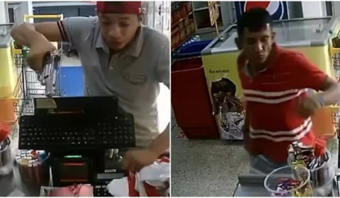 VÍDEO: dois suspeitos flagrados assaltando mercadinho são presos em Manaus