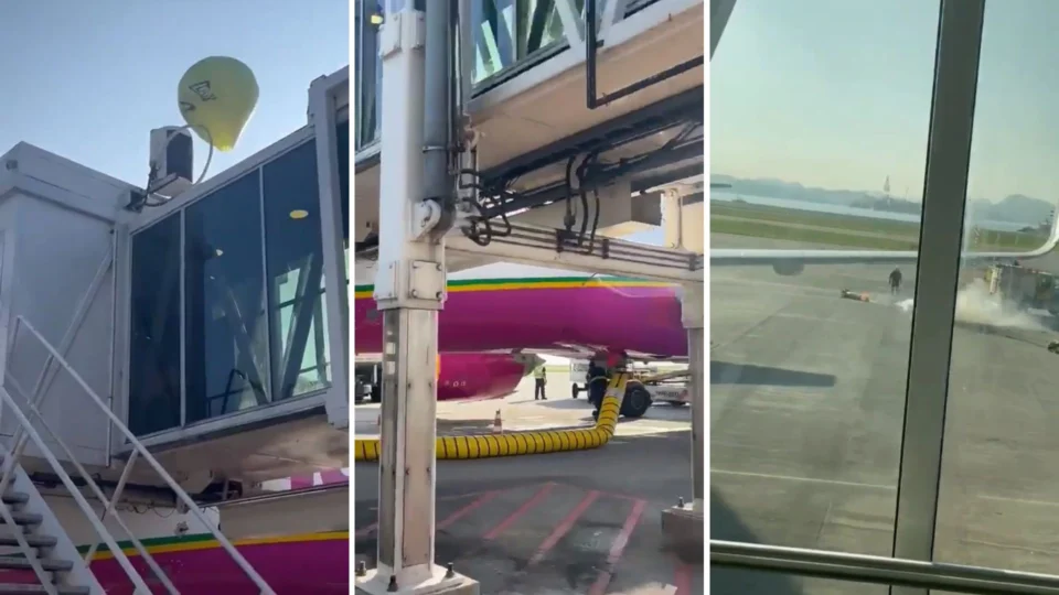 VÍDEO: balão cai na pista do Aeroporto Santos Dumont e pega fogo, no RJ