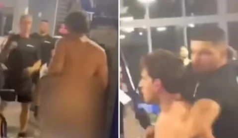 VÍDEO: homem fica nu em academia, briga e acaba preso em rua de Miami