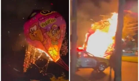 VÍDEO: balão cai em via e causa curto-circuito em rede elétrica de Curitiba-PR