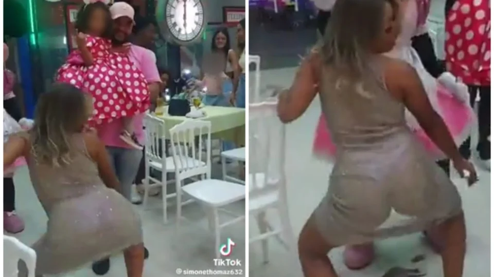 VÍDEO: mãe viraliza ao dançar funk com roupa transparente em festa infantil
