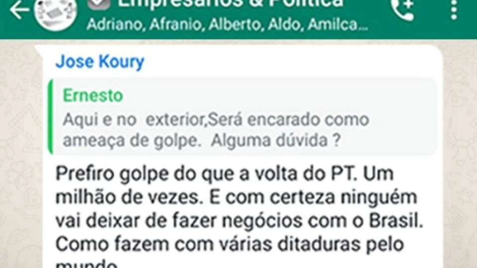 Empresários que defenderam golpe no WhatsApp serão investigados