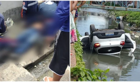 VÍDEO: motorista de aplicativo morre após carro cair em igarapé em Manaus