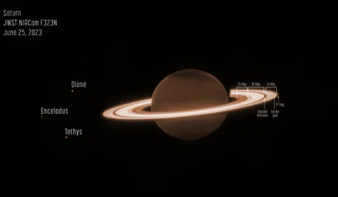 Imagem de Saturno com anéis brilhantes é captada por telescópio da Nasa