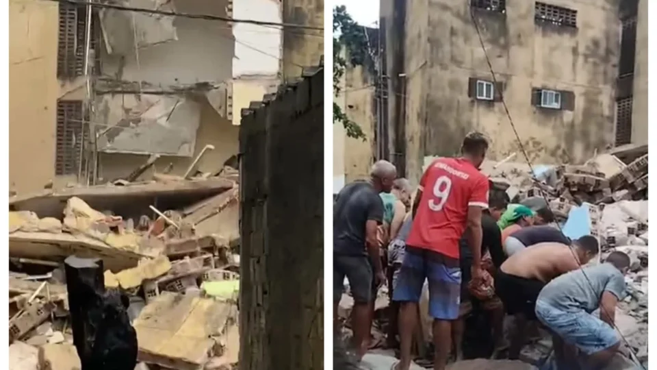 VÍDEO: parte de prédio desaba e pessoas são soterradas em Recife-PE