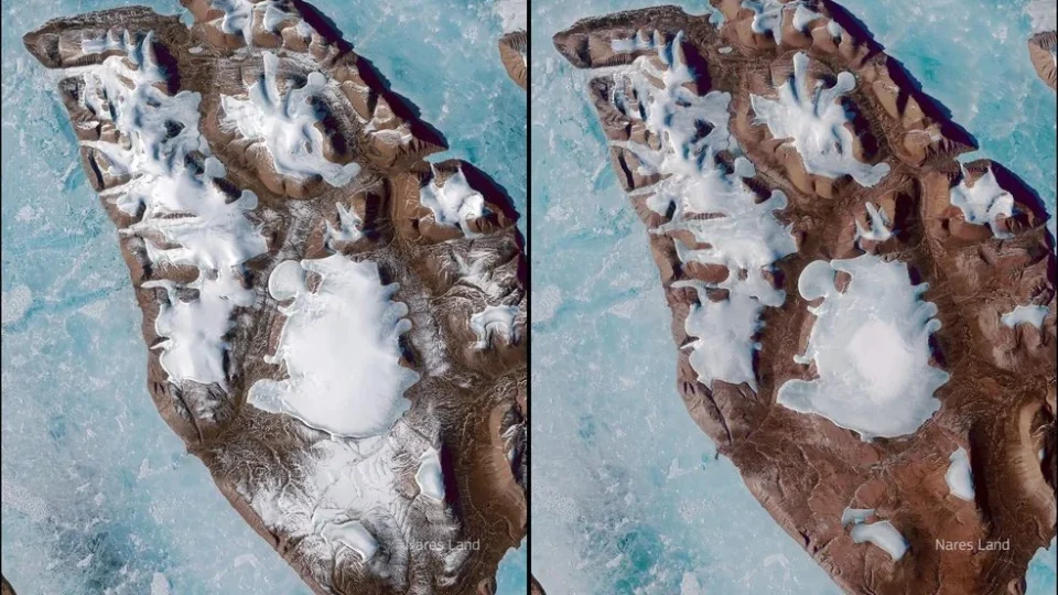 Camadas de gelo derretem em ilha do Ártico durante dia mais quente do mundo