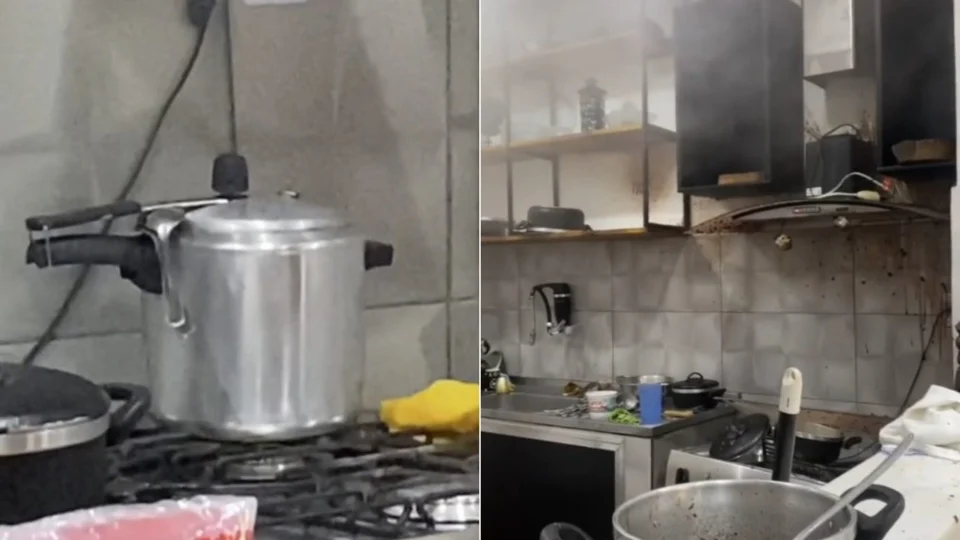 VÍDEO: família grava momento em que panela de pressão explode na cozinha