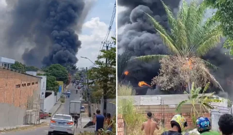 Incêndio de grandes proporções atinge ferro-velho em Manaus