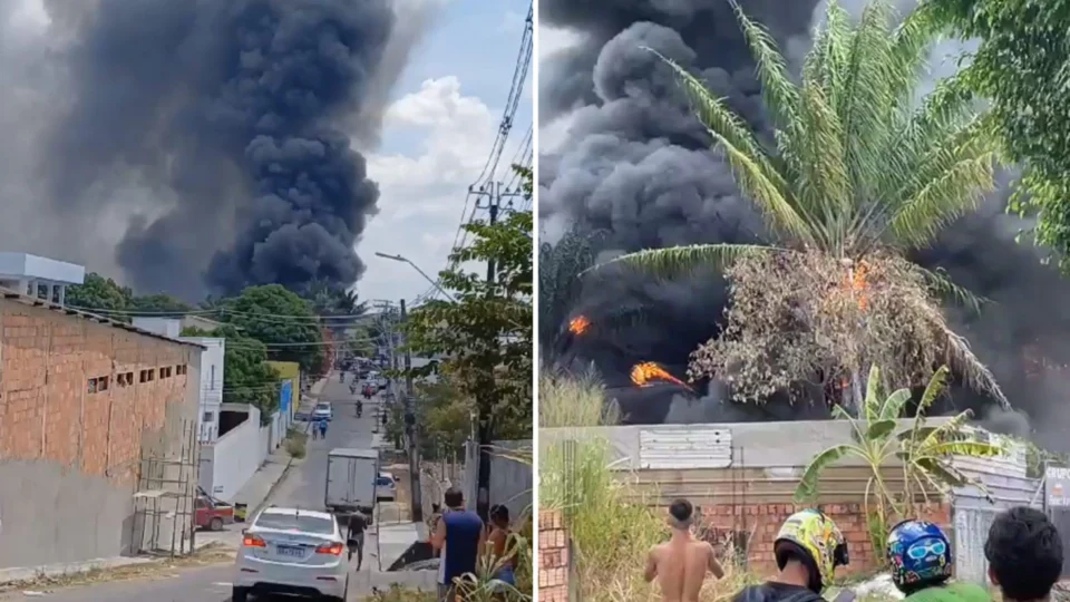 Incêndio de grandes proporções atinge ferro-velho em Manaus