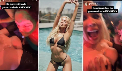 Mulher aperta seios de Karoline Lima, ex de Éder Militão, em festa no nordeste