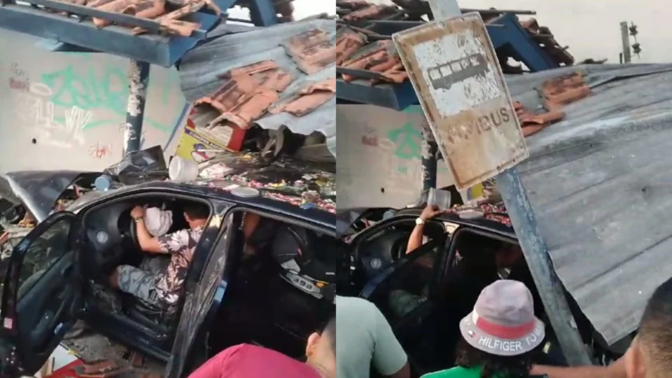 VÍDEO: veja o momento em que motorista destrói parada de ônibus em Manaus