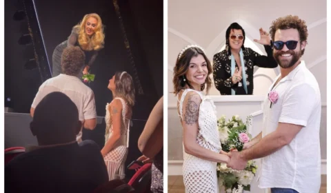 VÍDEO: Adele vira ‘madrinha’ de casal brasileiro após pegar buquê nos EUA