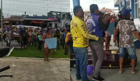 VÍDEO: populares levam caixão com corpo de mototaxista para frente de prefeitura de Tabatinga-AM