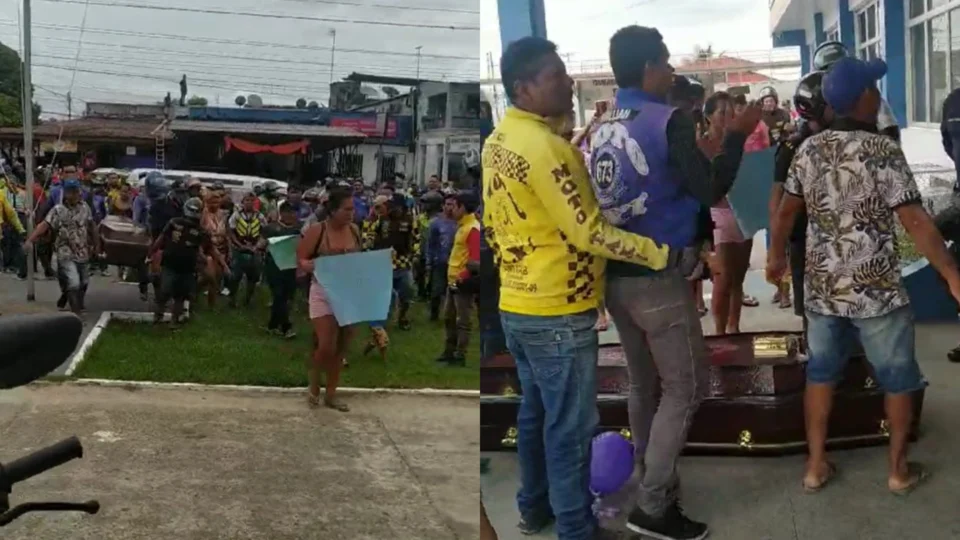 VÍDEO: populares levam caixão com corpo de mototaxista para frente de prefeitura de Tabatinga-AM