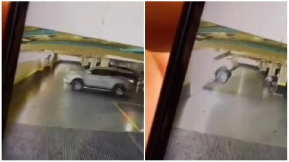 VÍDEO: carro abre buraco em parede e fica pendurado nas alturas da Grande BH